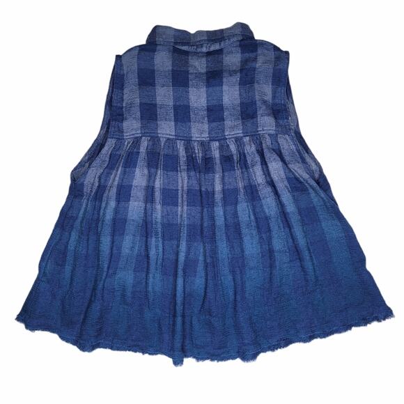 Free People Top Blue Plaid Ombre Button Up Down Vest Shirt Size Small Petite SP - Picture 2 of 4